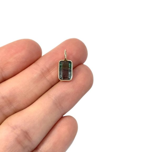Solid 14k Bicolor Tourmaline Pendant 14 x 6 mm. - Picture 5 of 5